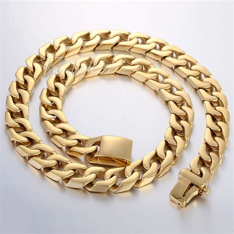 13mm Curb Link Boys Mens Chain Gold Plated 316L Stainless Steel Necklace(HEAVY) | eBay