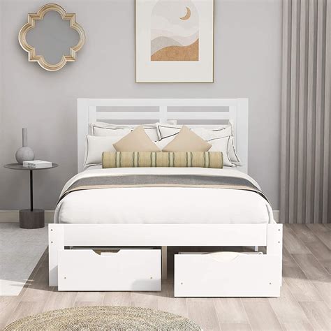 Full Size Platform Bed Frame With Storage White : Pemberly Row Traditional Hardwood Storage ...