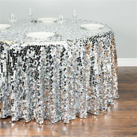 120 in. Round Payette Sequin Tablecloth Silver | Sequin tablecloth, Table cloth, Round tablecloth