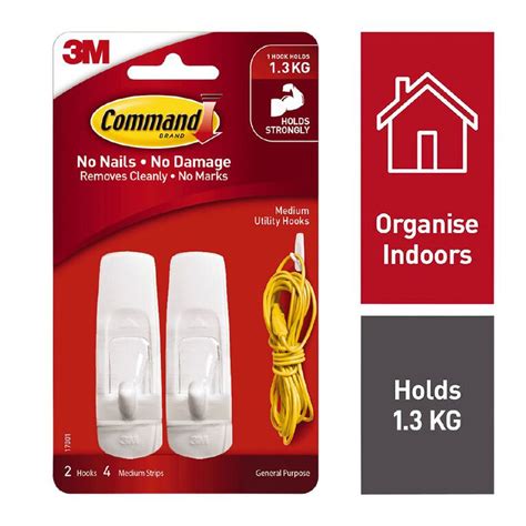 Command Hooks 2 Pack Medium White | The Warehouse