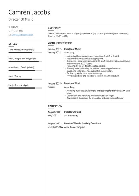 Director Of Music Resume Examples and Templates