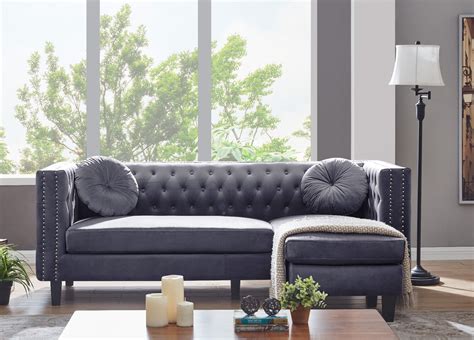 Grey Velvet Washington Chesterfield Corner Sofa - Chic Concept