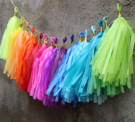 16pcs Rainbow Party Banner Kit Rainbow tissue tassel garland DIY Outdoor party decorations Back ...