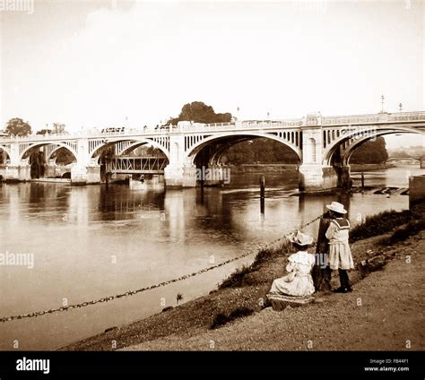 Richmond Bridge, London - Victorian period Stock Photo - Alamy