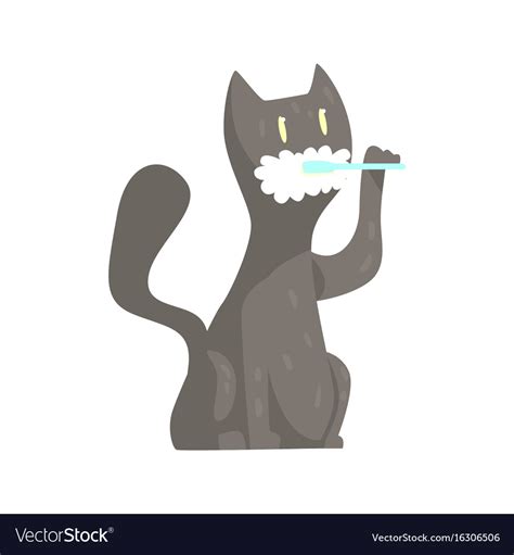 Cute cartoon grey cat brushing teeth with tooth Vector Image