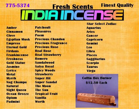 Fresh Scents India Incense List Patchouli, Sandalwood, Gold Statue ...