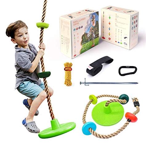 Kids Climbing Rope with Platforms and Disc Tree Swing Seat, Children Playground Swingset Swings ...