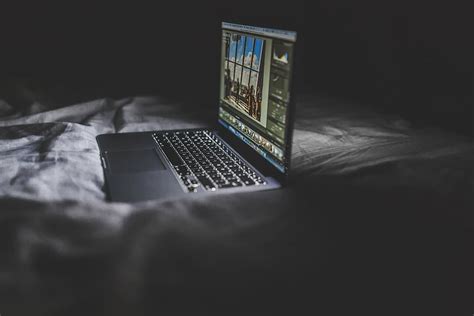 macbook, pro, powered, turned, grey, black, laptop, computer, bed sheets, technology | Pxfuel