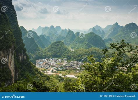 Landscape of Guilin, Karst Mountains. Located Near Yangshuo, Gui Stock Image - Image of green ...