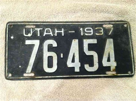 Utah License Plate The Classic White on Black 1937