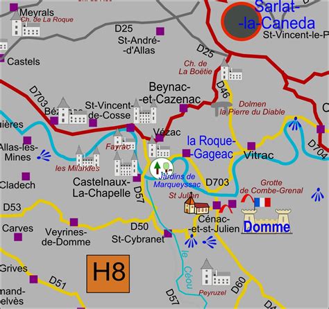 Caruso24 • carte H8 des communes du Périgord : Beynac-et-Cazenac Domme La Roque-Gageac Vézac Vitrac