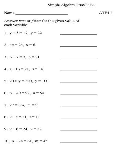 Printable algebra worksheet - math skills practice sheet | Algebra worksheets, Basic algebra ...