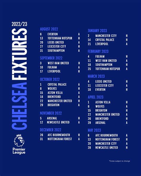 2022/23 Premier League fixtures. : r/chelseafc