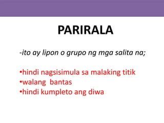 PANGUNGUSAP AT PARIRALA (Pagsusulit) | edu.svet.gob.gt