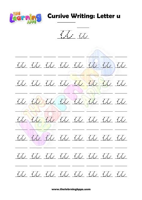 Free Printable Cursive Letter U Writing Grade 1 Worksheets