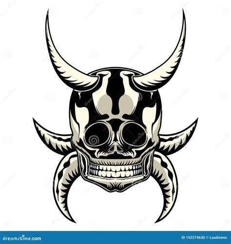 Tattoo of a Skull with Horns Stock Vector - Illustration of modern, closeup: 152274630