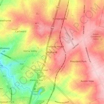 Midrand topographic map, elevation, relief