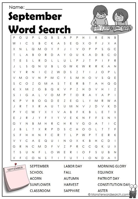 September Word Search- Monster Word Search