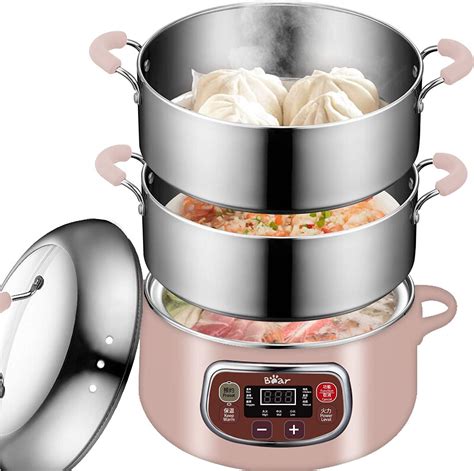 Bear Electric Food Steamer,Stainless Steel Digital Steamer, 3 tier 8L Large Capacity Vegetable ...