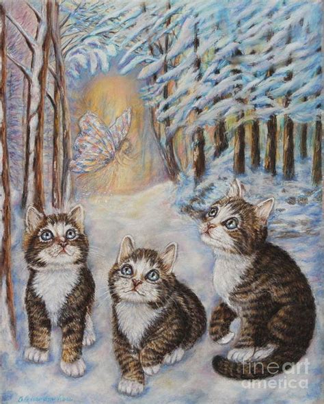 Cats And The Snow Fairy Art Print by Alessandra Rosi