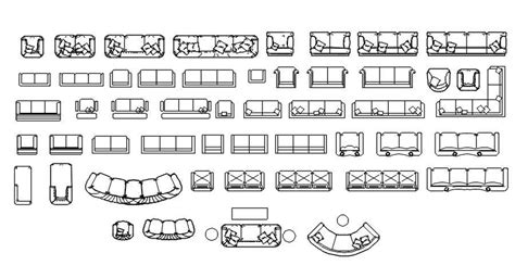 2D blocks of sofa set in AutoCAD drawing, dwg file, CAD file - Cadbull