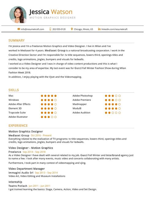 Motion Graphics Designer Resume Example in 2024 - ResumeKraft