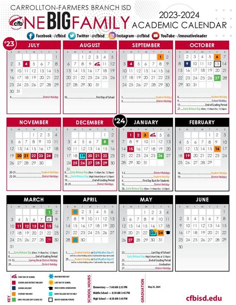 Carrollton-Farmers Branch ISD Calendar 2023-2024 in PDF