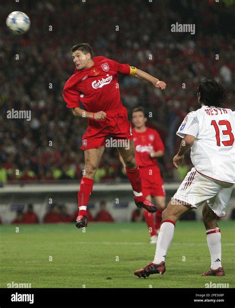 Liverpool's Steven Gerrard heads his team's 1st goal during the UEFA ...