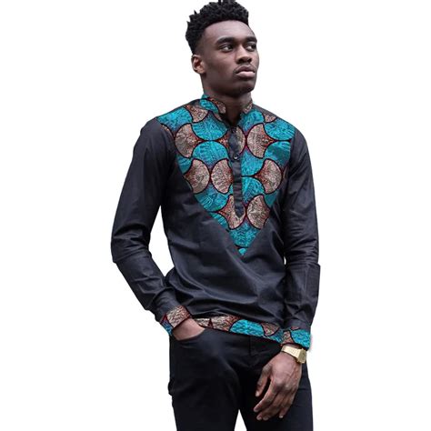 African Shirts For Men Ankara Print Tops Casual Outfit Patchwork Long ...