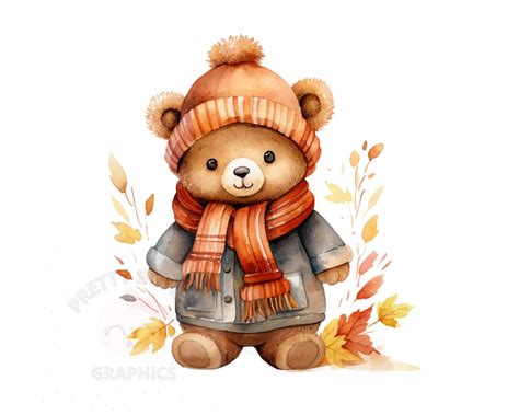 Fall Teddy Bear Clipart, PNG Instant Download File, Digital Design for ...