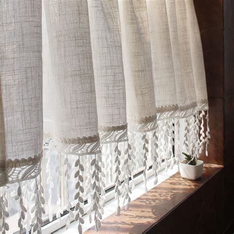 Cafe CurtainWhite Linen Look Voile Lace Cafe Curtain Kitchen | Etsy