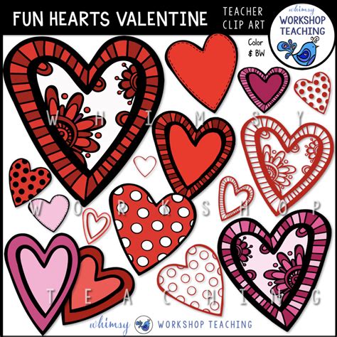 Fun Valentine Hearts Clip Art | Images Color Black White - Whimsy Workshop Teaching