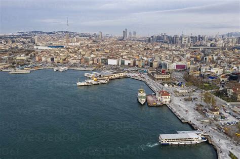 Turkey, Istanbul, Aerial view of Kadikoy harbor stock photo