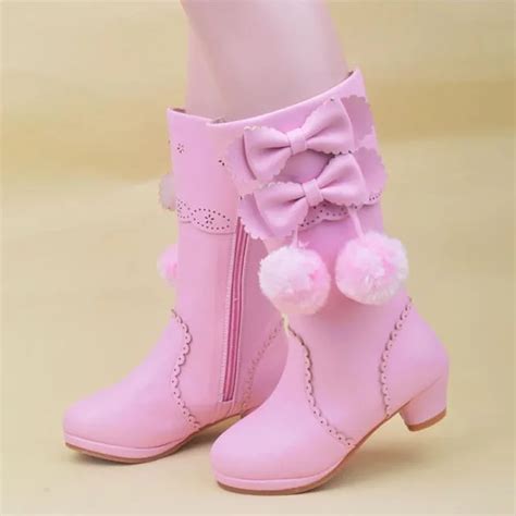 Girls boots 2018 winter shoes princess high boots flower pretty girls shoes children snow boots ...