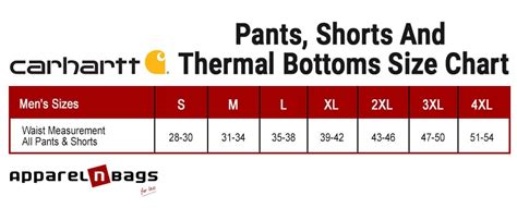 Carhartt - Size Chart - ApparelnBags.com