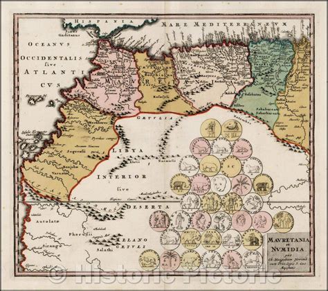 Historic Map - Mauretania et Numidia :: North Africa, featuring the geographical features and ...