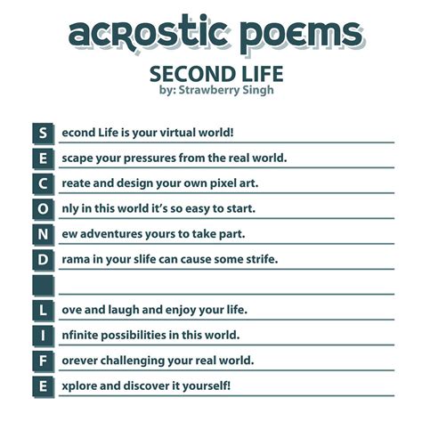 Acrostic Poem: Second Life | Today's Monday Meme for Second … | Flickr