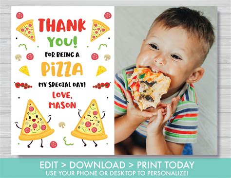 Pizza Party Thank You Card Kids Pizza Party Pizza Birthday | Etsy