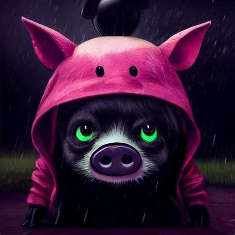 black pig, big eyes, crying, green hair, wearing pink | Midjourney | OpenArt