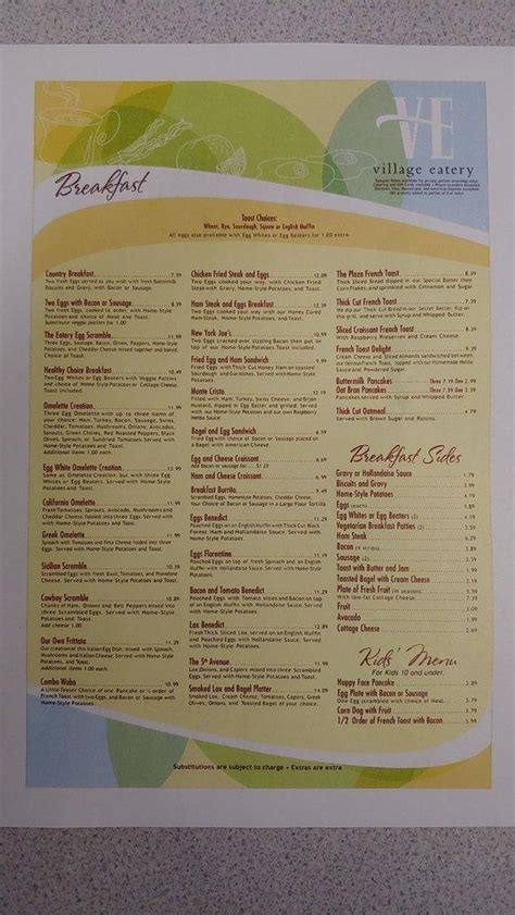 Menu at Village Eatery restaurant, Glendora