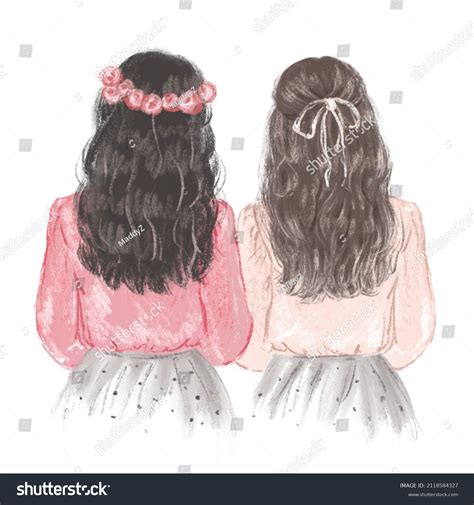 Two Girls Best Friends Pink Blouses Stock Illustration 2118584327 ...