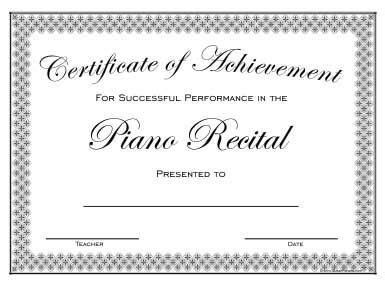 Piano Recital Certificate Template - Card Template