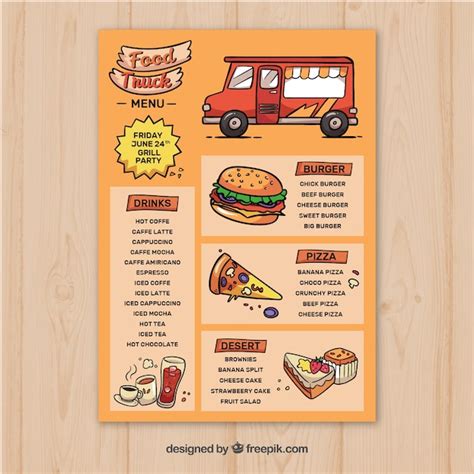 Hand drawn food truck menu template Vector | Free Download