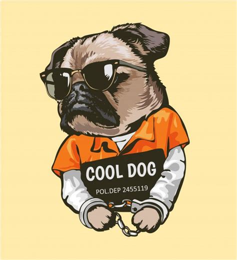 Cartoon Pug Dog In Prisoner Costume With Sign Illustration | Pugs funny ...