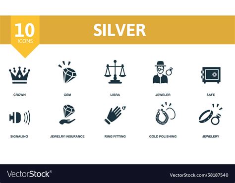 Silver icon set contains editable icons jewelry Vector Image