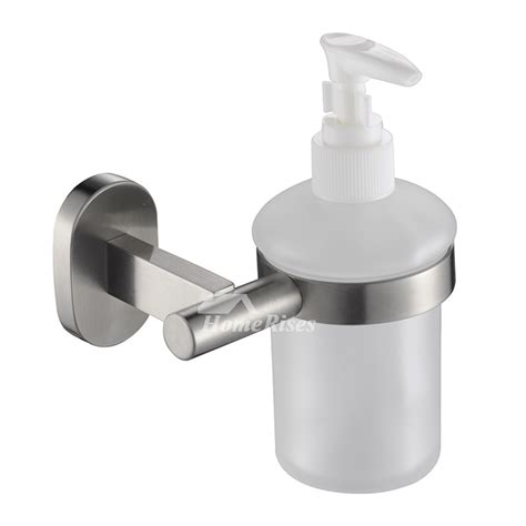 Brushed Nickel Modern Wall Mount Glass Liquid Soap Dispenser