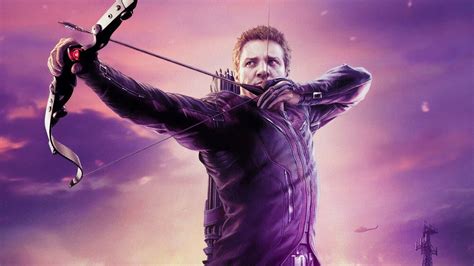 Download "Hawkeye wielding his iconic bow and arrow". | Wallpapers.com