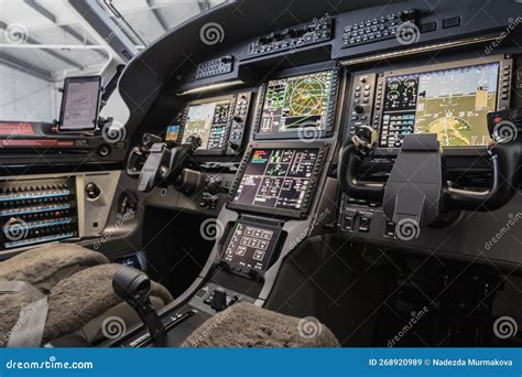 Aircraft Interior, View into the Cockpit of a Modern Turboprop Aircraft ...