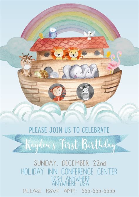 Noah's Ark Baby Shower invitation Noah Ark Birthday | Etsy