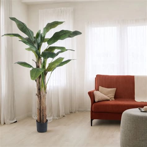 Faux Banana Trees Artificial Indoor With Natural Wood Trunk And Realistic Leaves For Home House ...